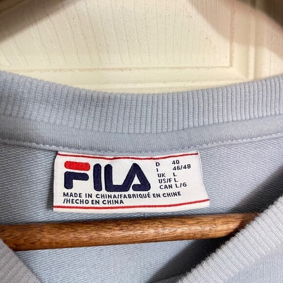 Fila Women's Baby Blue Long Sleeve Logo Pockets Crewneck Sweatshirt Size Large - Picture 3 of 9